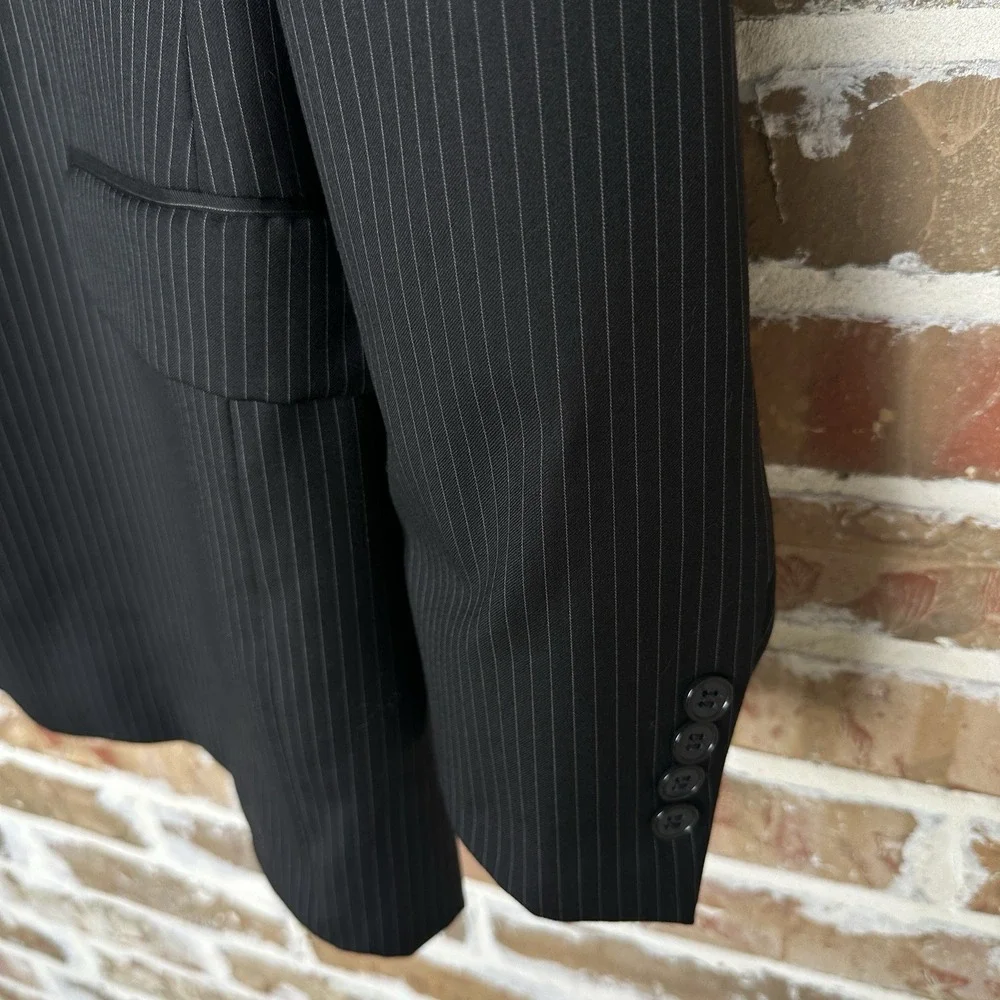 Joseph Abboud Loro Piana Blazer Sport Jacket Wool Men's Size 44L Black Pinstripe